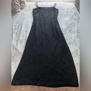 Ann Taylor Vintage Black Beaded Midi Dress 10 Whimsigoth Goth Hoco Dance Formal